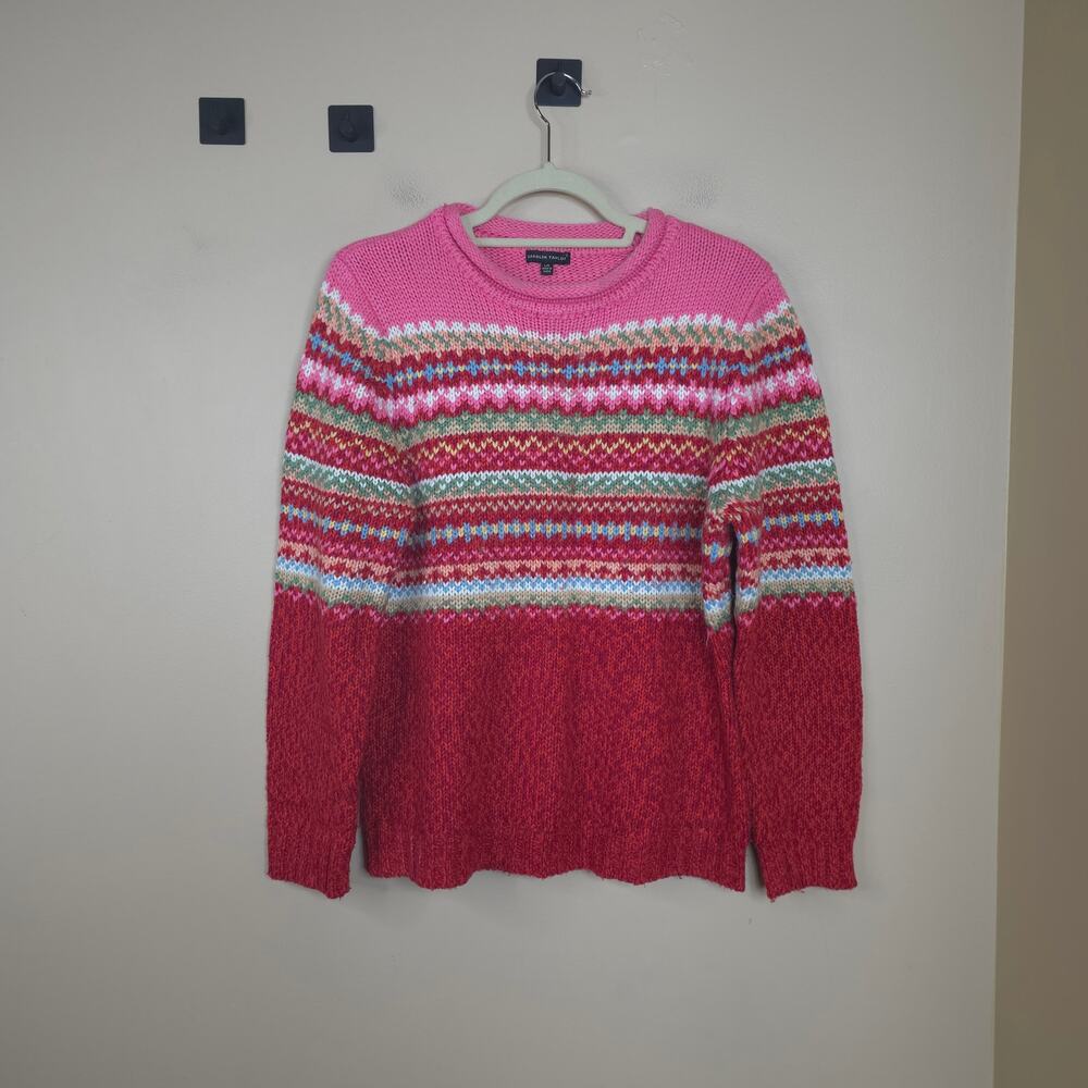 Carolyn Taylor Fair Isle Knit Pullover Sweater in Pink Size L